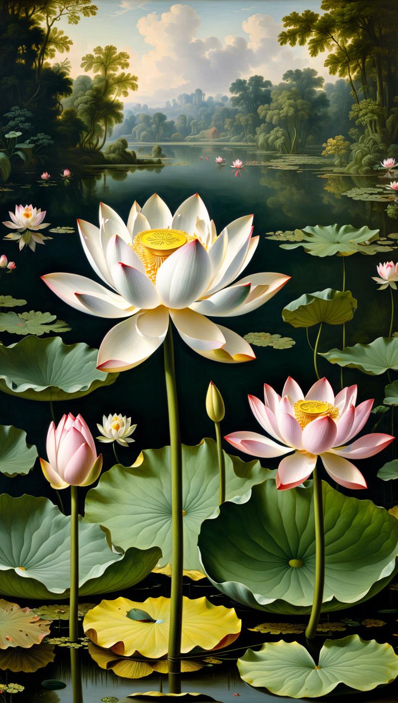 02985-1587461060-the lotus pond by edward nash, in the style of rococo still-lifes, ernst haeckel, jacob van ruisdael, ary scheffer, naturalistic.png